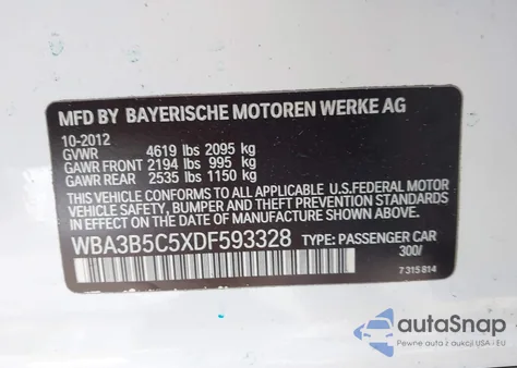 2013 BMW 328I xDrive from USA, damaged, VIN WBA3B5C5XDF593328